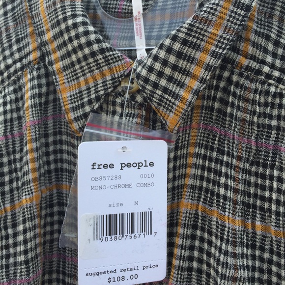 FREE PEOPLE Break My Stripe Plaid Shirt in Black! - Picture 7 of 8